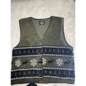 ALPS Fine Women’s Apparel Hunter Green Fleece Vest With Nordic Design SZ LARGE